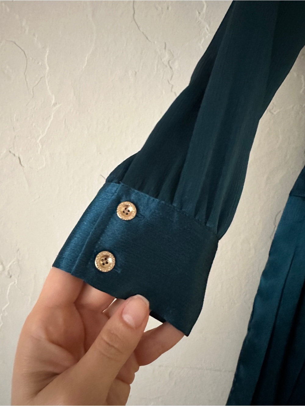 Karl Lagerfeld Teal Satin Long-Sleeve Button-Down Belted Midi Shirt Dress - Picture 8 of 15